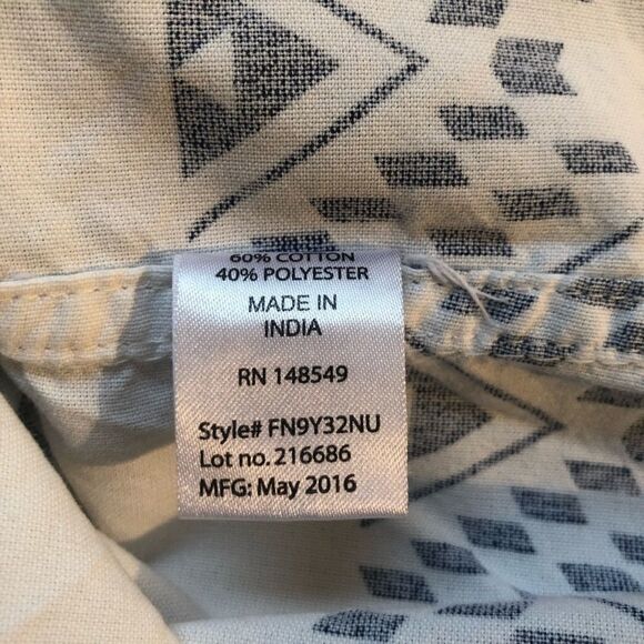 FREE PLANET Shirt, Short Sleeve, Button Down, white with blue pattern size L - Picture 4 of 5